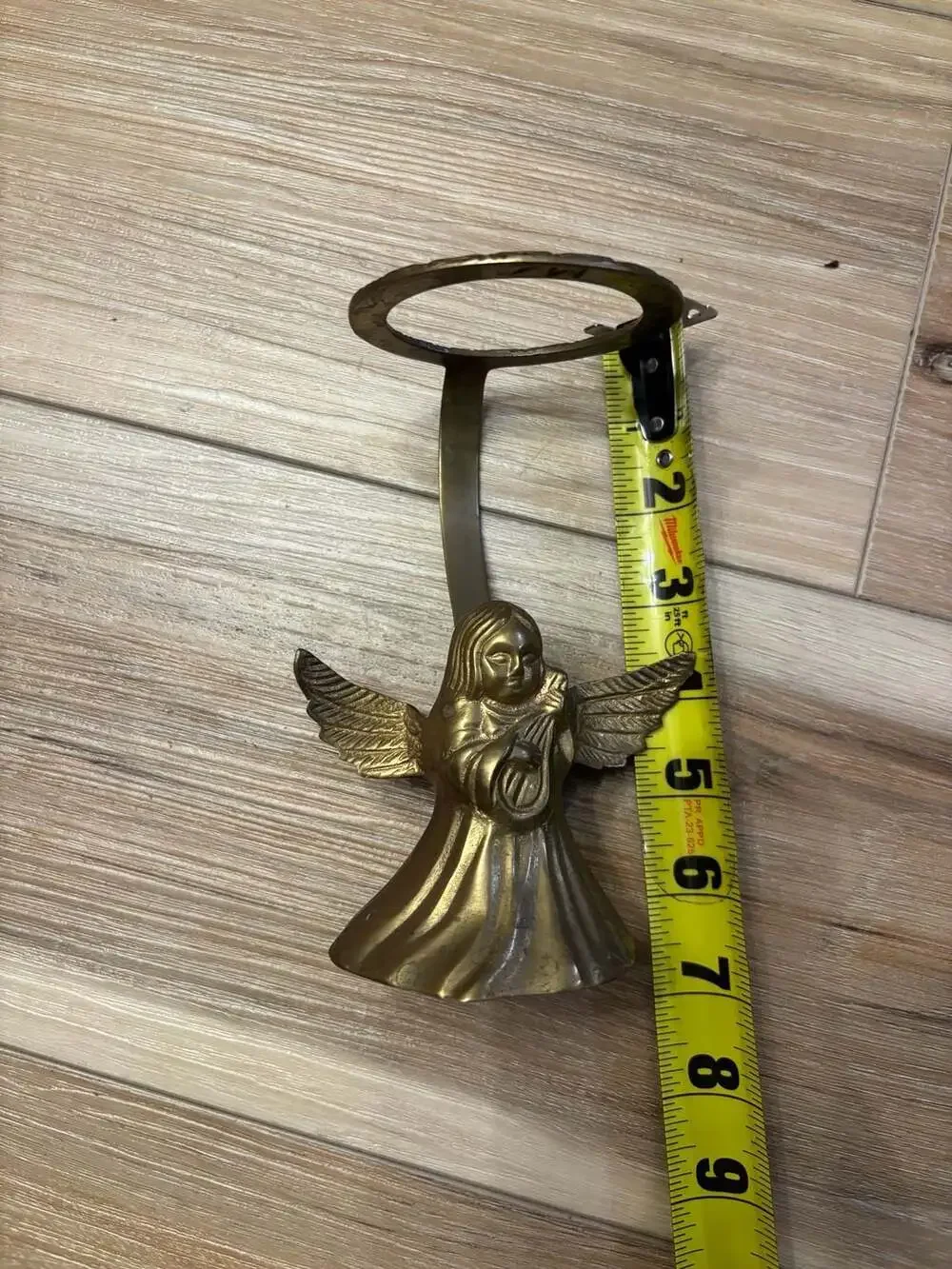 Vintage Brass Angel Halo Candle or Orb Holder Playing Harp